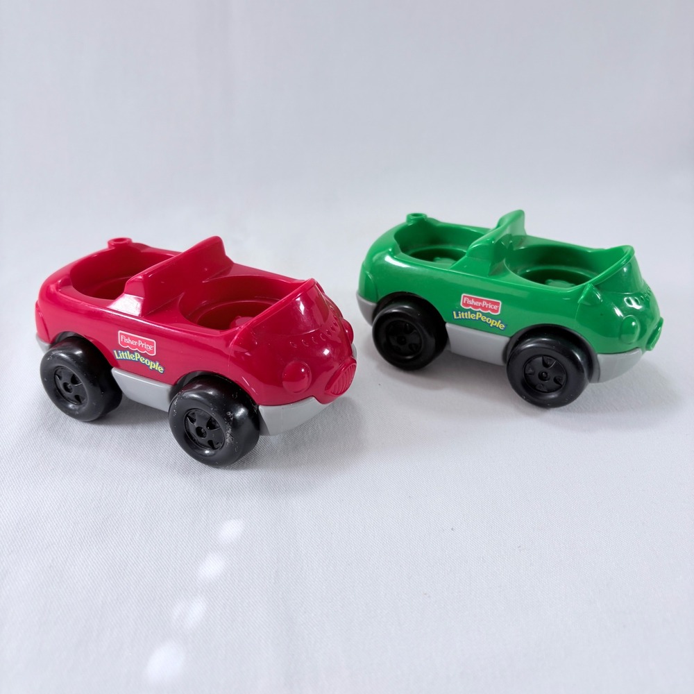 Vintage 2001 Fisher Price Little People 2 Seater Cars w/ Pegs Red & Green